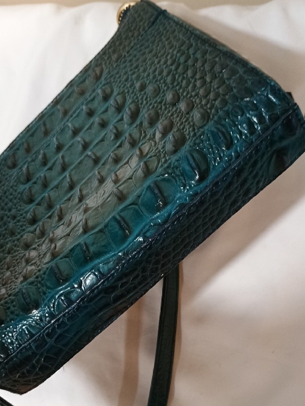 Brahmin Mimosa - Teal Croc-Embossed Leather Crossbody with Gold Hardware - Picture 6 of 7
